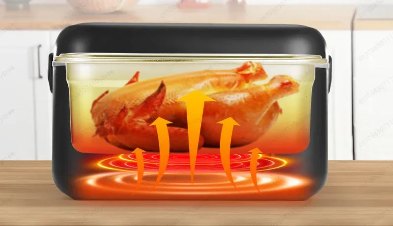 Cutaway illustration showing heat rising evenly from the base of the pot