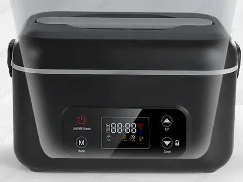 Front of the lunch box with the touch control panel and LCD